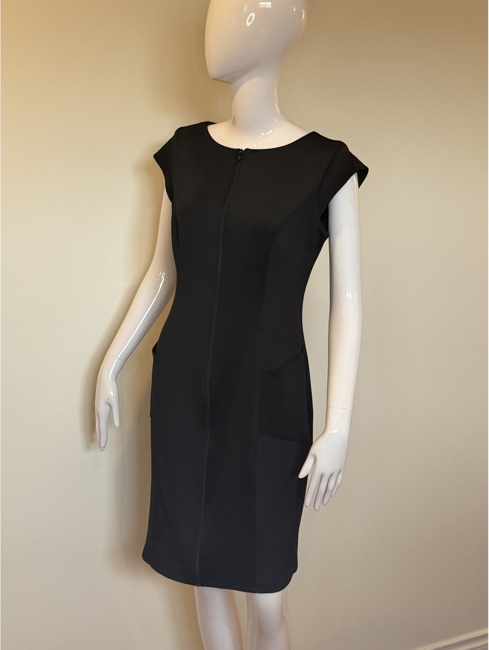 Sara Duke Black Full Zip Sheath Dress Large